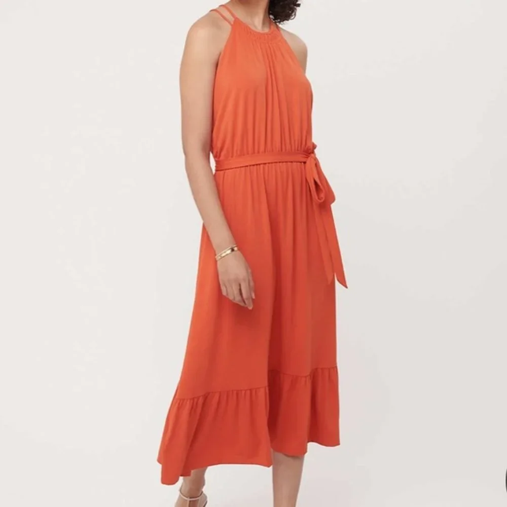 LOFT Burnt Orange Halter Midi Dress - Picture 5 of 9